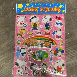 Peanuts Character Laser Sticker Sheet - Pink Background